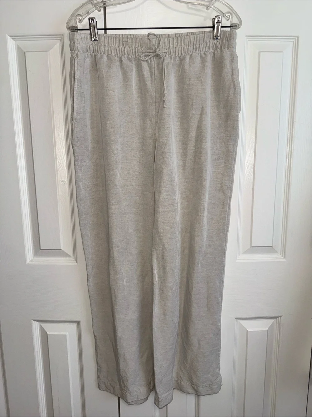 H&M Beige Drawstring Wide-Leg Linen-Blend Pants. M